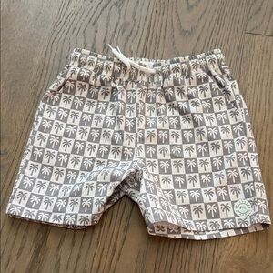 Rylee + Cru Palm Print Swim Shorts in Green & White
